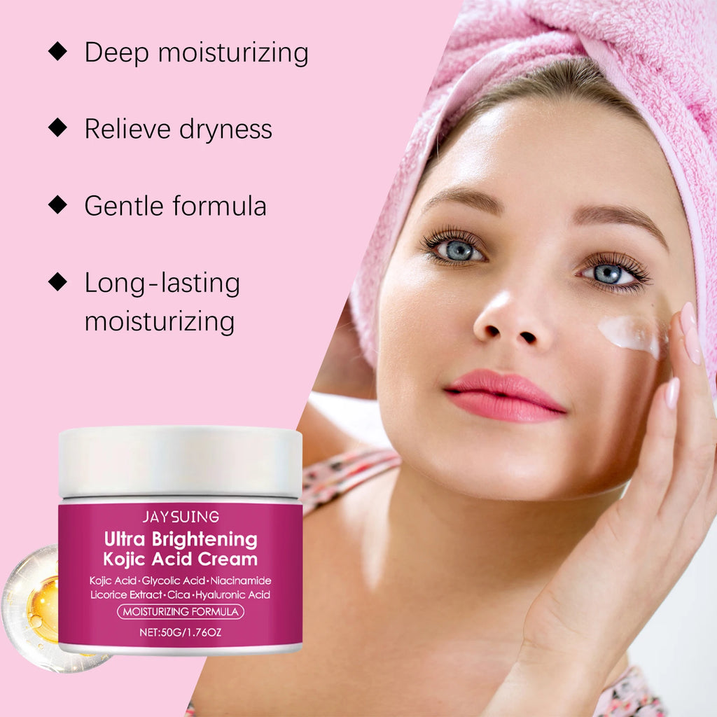 Kojic Acid Facial Cream Lighten Skin Tone Moisturizing Hydrating Smoothing Firm Face Reduce Dryness Discomfort Niacinamide Cream Oasis Select