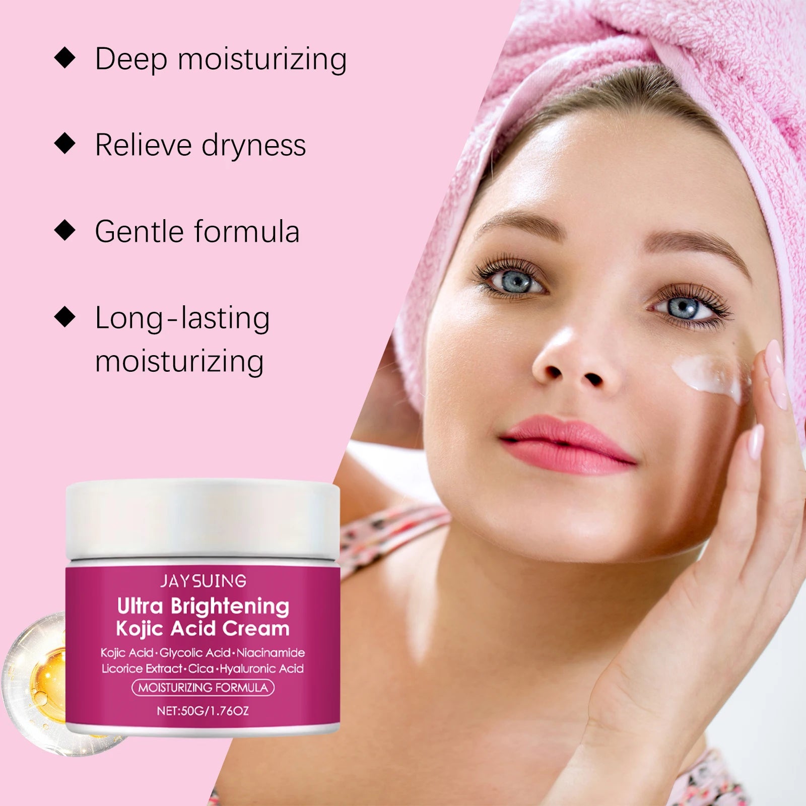 Kojic Acid Facial Cream Lighten Skin Tone Moisturizing Hydrating Smoothing Firm Face Reduce Dryness Discomfort Niacinamide Cream Oasis Select