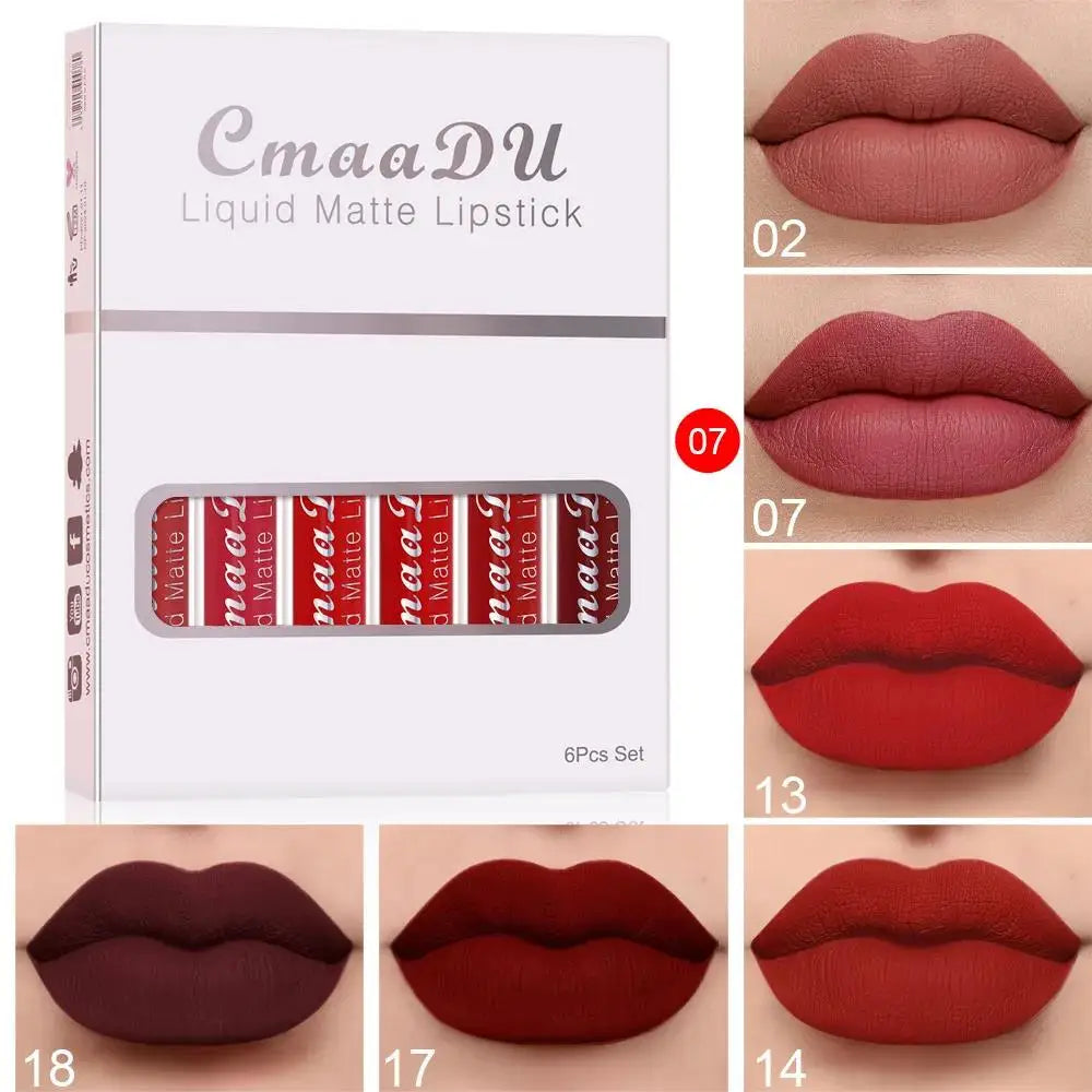 CmaaDu 6-Pc Velvet Matte Lip Gloss Set – Waterproof, Long Lasting