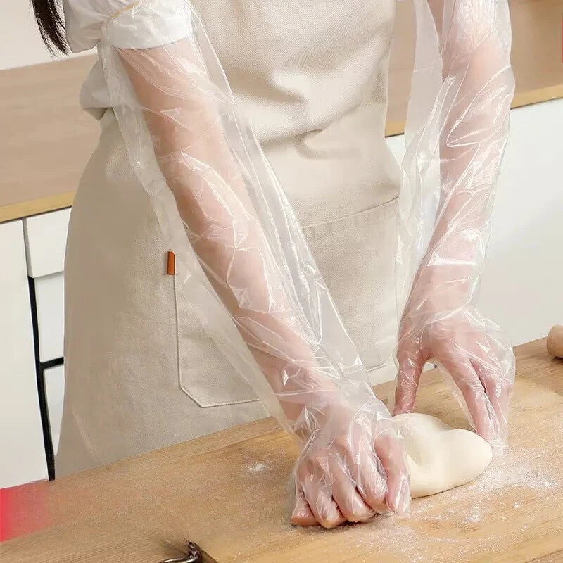 30PCS 60cm Disposable Arm Guard Gloves Kitchen Household Cleaning Waterproof Elastic Drawstring Lengthened CPE Long-Arm Gloves Oasis Select