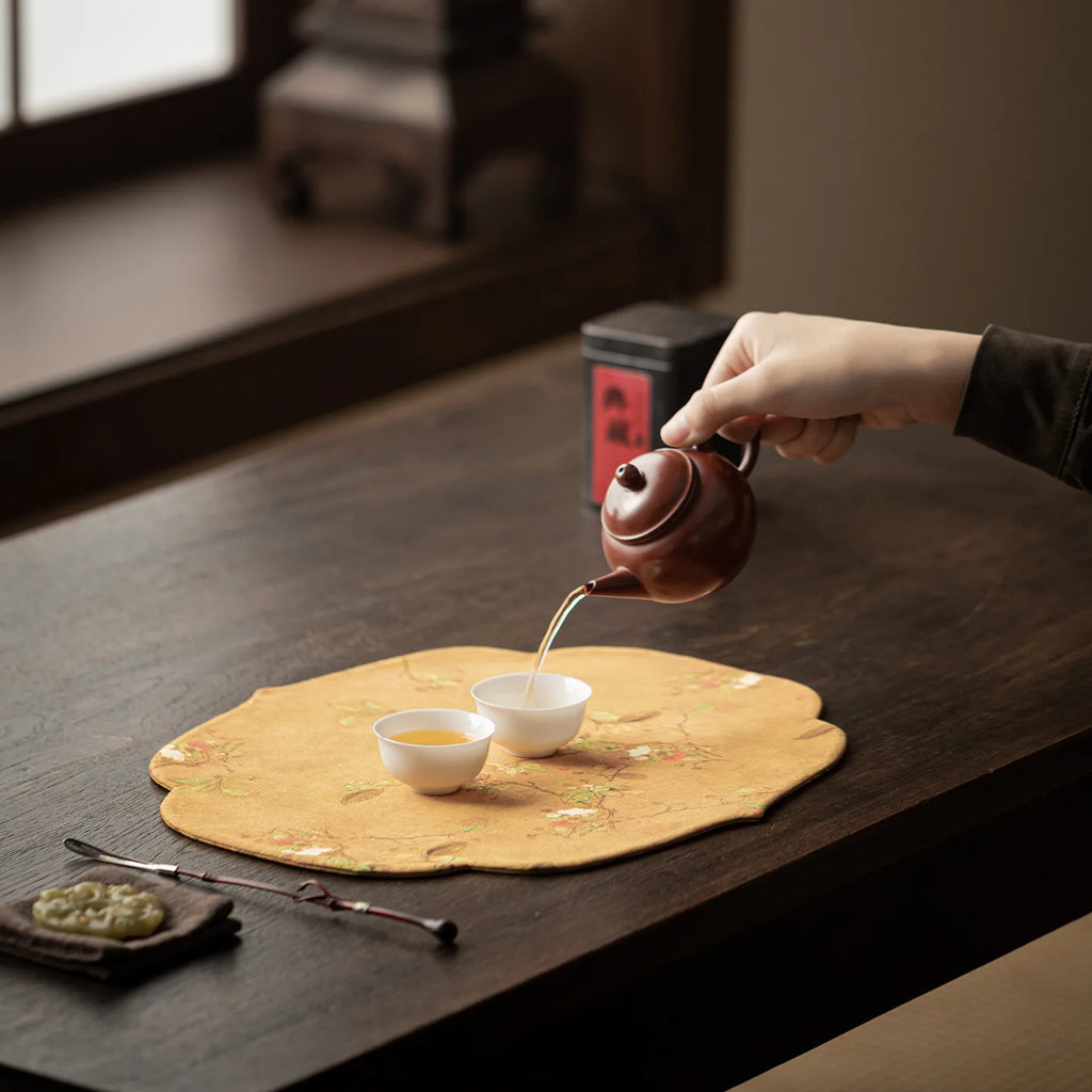 Chinese Style Begonia Edge Tea Mat Zen Dry Bubble Mat Heat Insulation Tea Pad Tablecloth Tea Towel Tea Flag Tea Set Oasis Select
