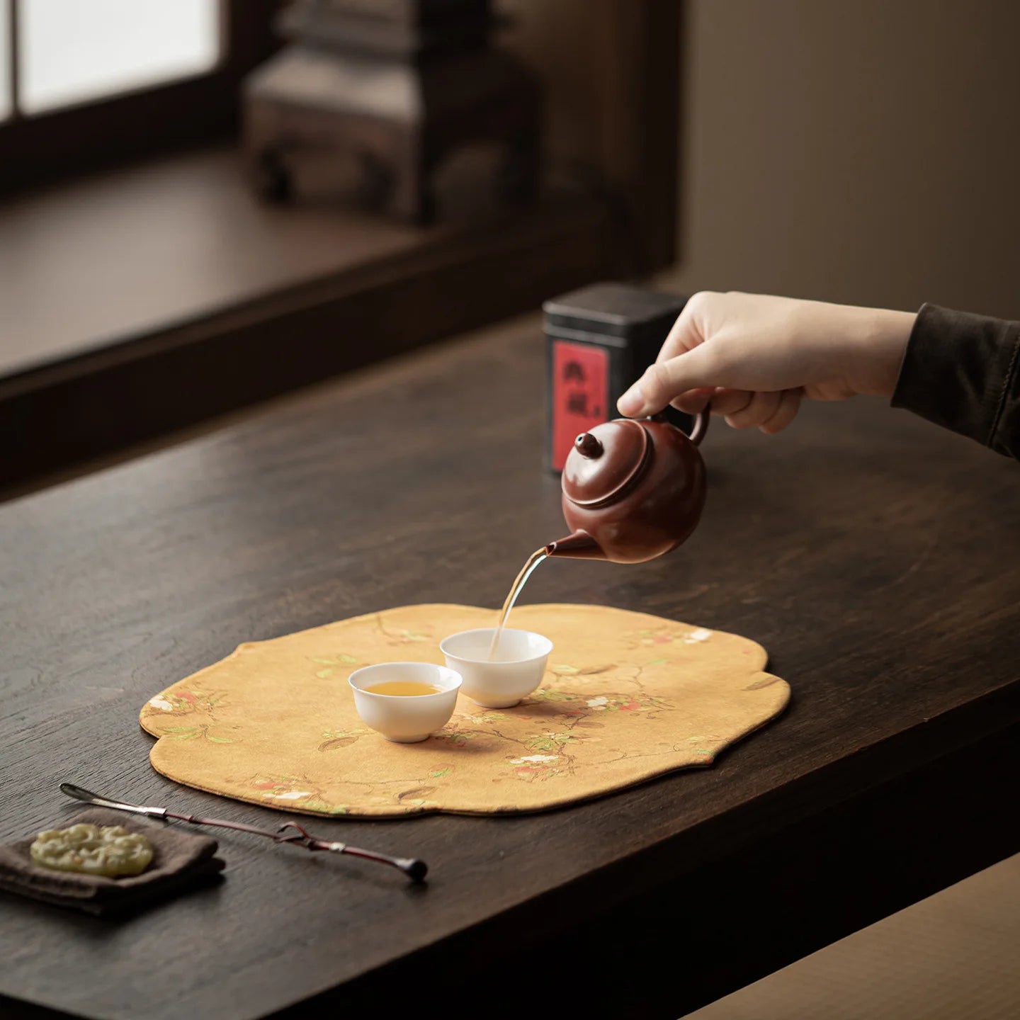 Chinese Style Begonia Edge Tea Mat Zen Dry Bubble Mat Heat Insulation Tea Pad Tablecloth Tea Towel Tea Flag Tea Set Oasis Select