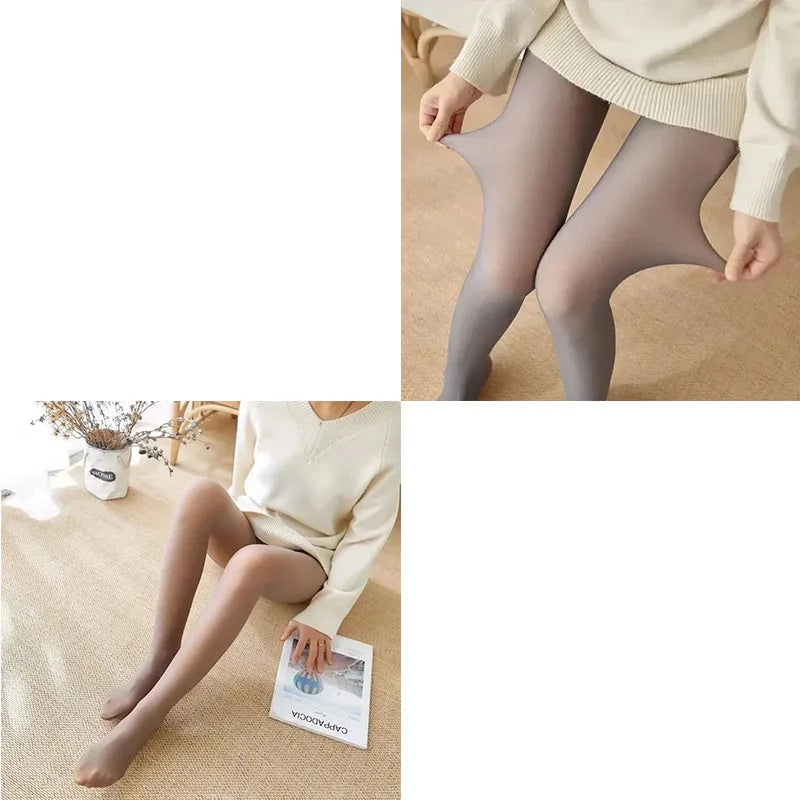 1-3pcs Fleece Tights Woman Warm Winter Pantyhose Sexy Translucent Stockings Thermal Elasticity Panty Fashion Leggings Female Oasis Select Grey-Coffee 2pcs One Size