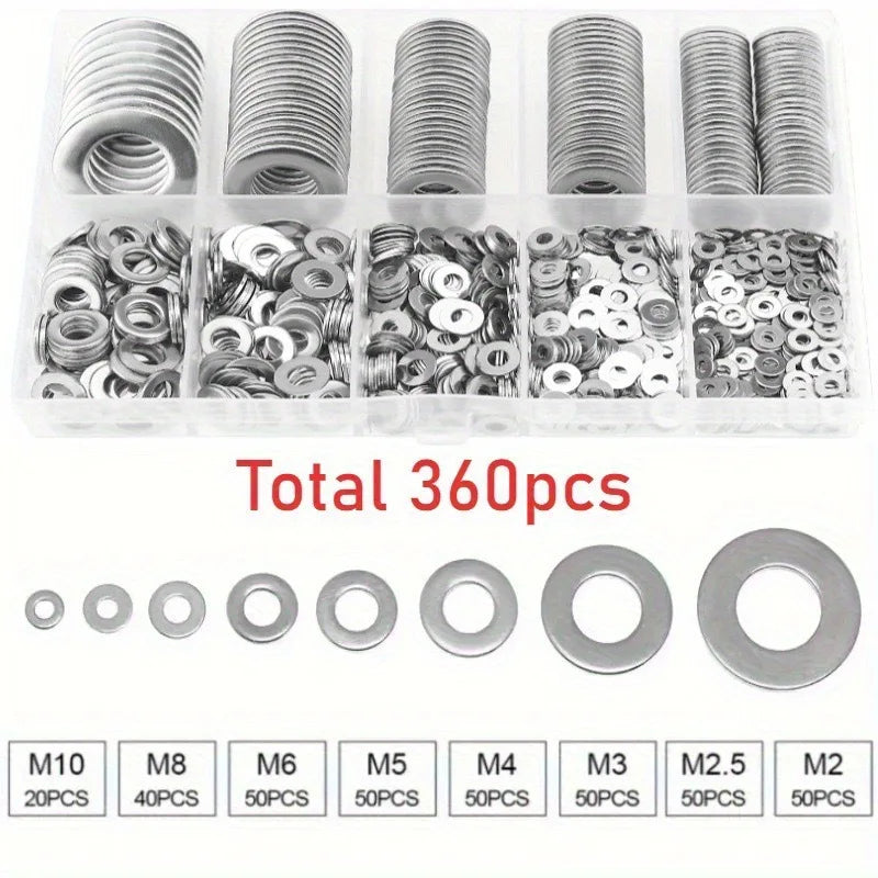 304 Stainless Steel Flat Washers Set – 180 or 360 Pcs Flat Washer Set Oasis Select 360pcs