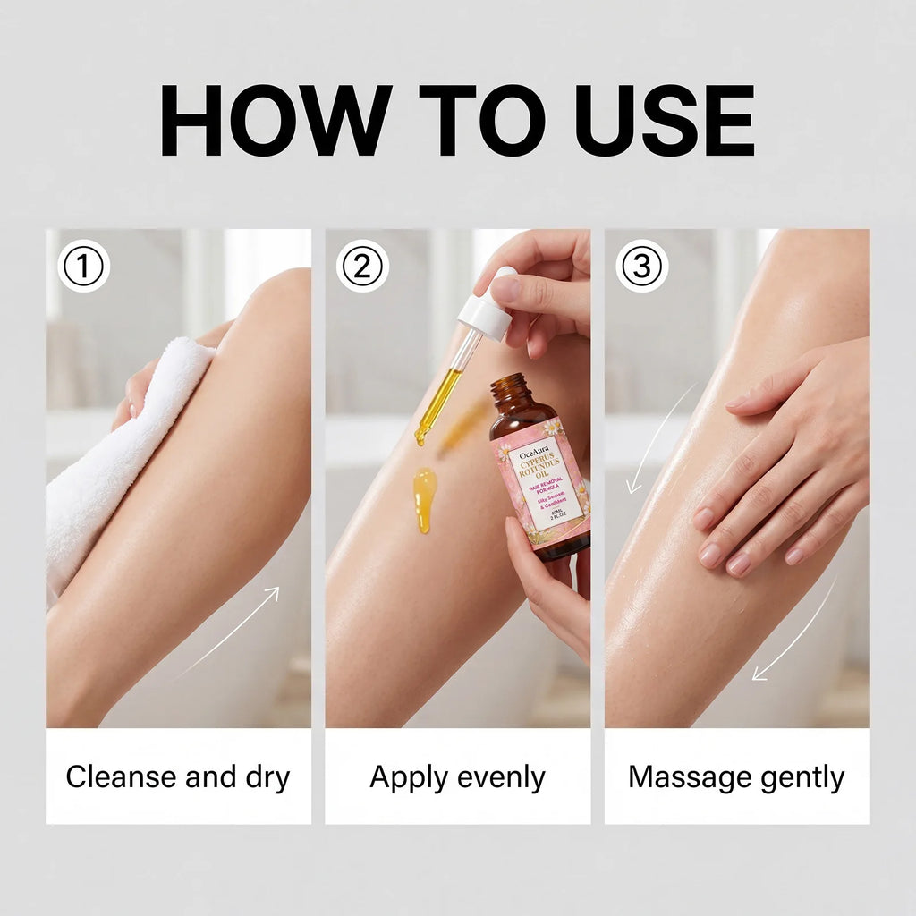 OCEAURA Cyperus Rotundus Oil Hair Removal 60ml Natural Inhibitor Oil Reduces Body Hair Growth Painless Soothing Smooth Skin Care Oasis Select