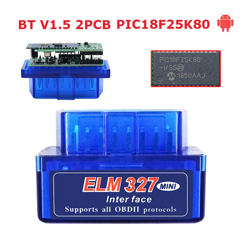 ELM327 V1.5 Bluetooth OBD2 Scanner – PIC18F25K80 Dual PCB OBD2 Diagnostic Scanner Oasis Select BT V1.5 2PCB Blue