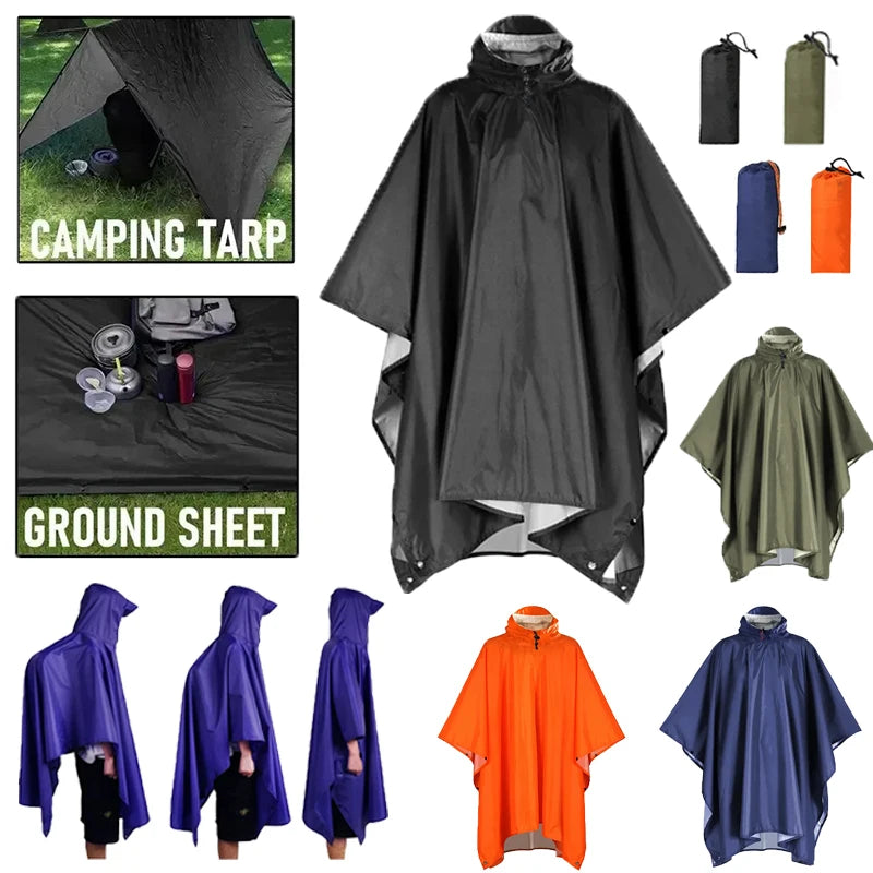 Outdoor Multifunctional Three In One Block Rain Hiking and Walking Raincoat Hooded sleeve Riding Camping Travel Rainwear Tent Oasis Select