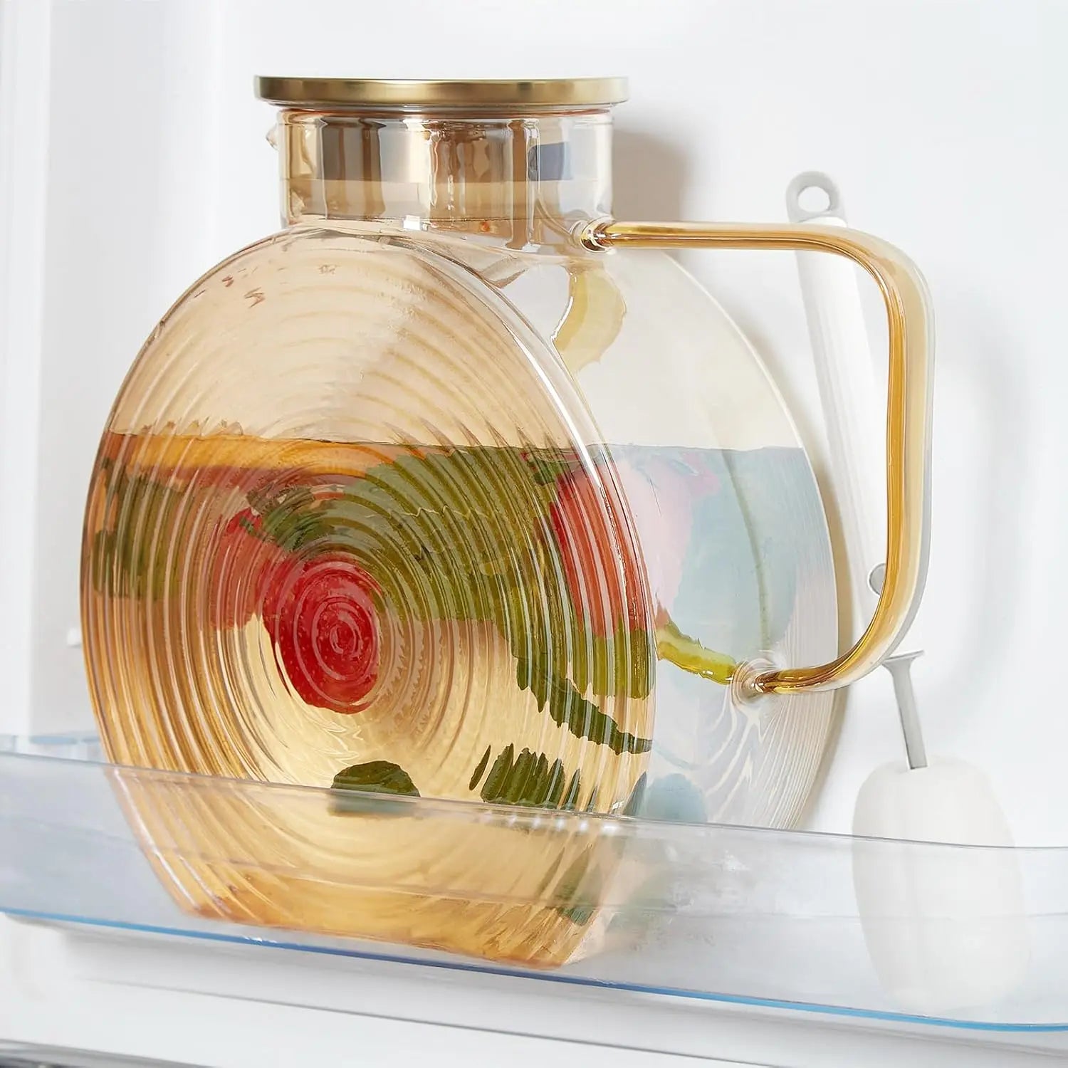 Snail Glass Pitcher 2.5L 84oz Large Iced Tea Pitcher with Handle Lids for Fridge Door Water Jug Sun Tea Bottles Cold Water Cups Oasis Select Gold