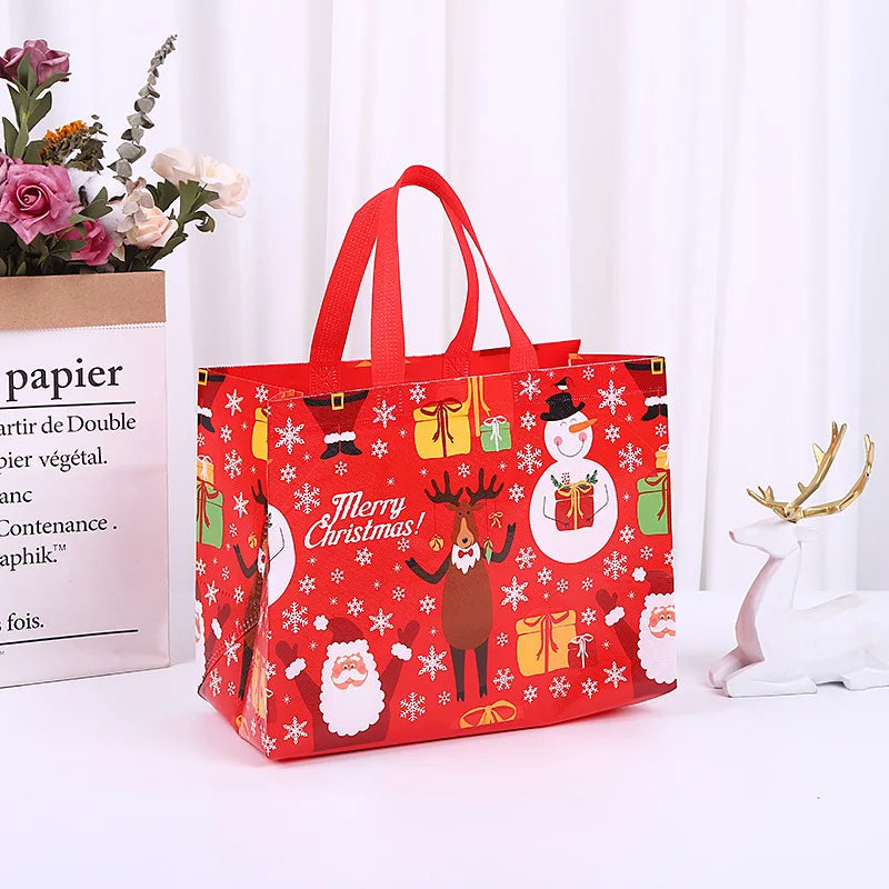 Christmas Gift Bags Santa Claus Elk Snowflake Print Handbag Xmas Gifts Wrapping Supplies Merry Christmas Tote Bags Oasis Select