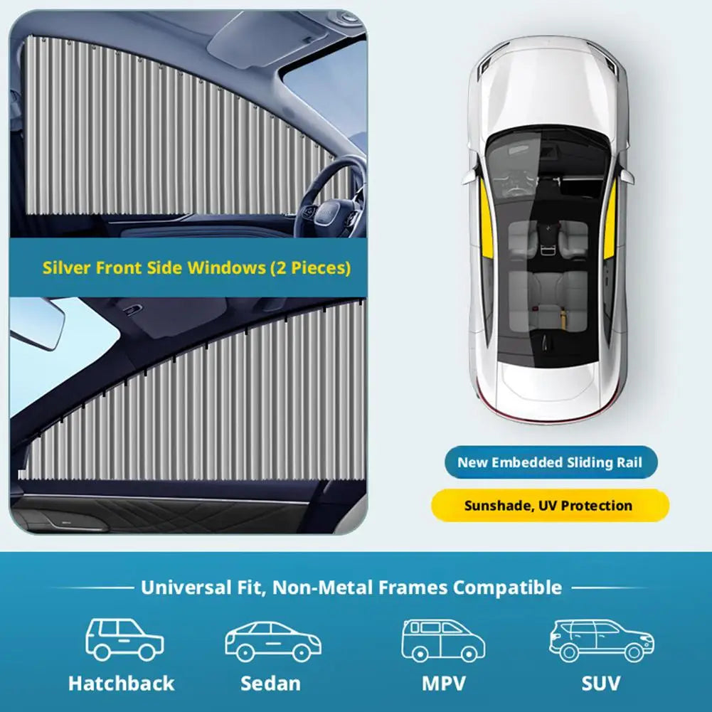 Car Side Window Curtain Automatic Retractable Track Embedded Sun Shade Privacy Cover Anti-UV Car Window Sunshade Shield Oasis Select