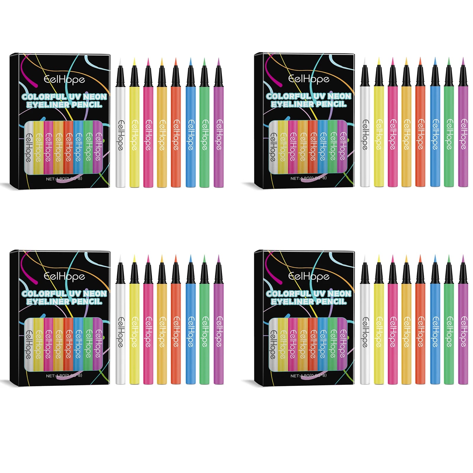8 Color UV Neon Eyeliner Pencil Colored Eyeliner Smooth Quick Dry Long Lasting Waterproof For Party Festival Makeup Cosmetic Oasis Select 4 set