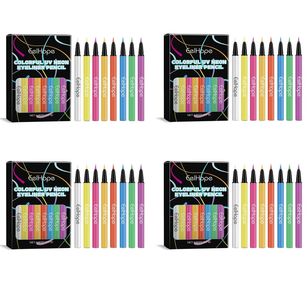 Eelhope 8-Color UV Neon Eyeliner Pencil Set – Waterproof UV Neon Eyeliner Set Oasis Select 4 set