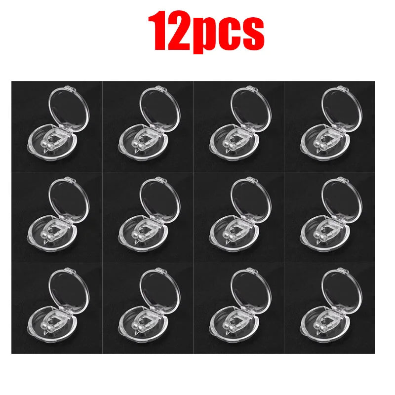 2/8/12pcs Portable Silicone Anti Snoring Device Nose Clip Magnetic Sleep Tray Sleeping Aid Improve Sleeping Breathe Apnea Guard Oasis Select 12pcs