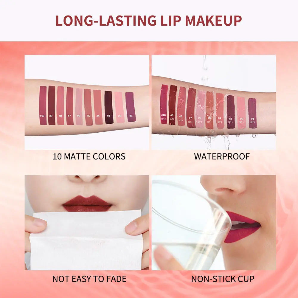 Lakerain Chocolate Lip Gloss Set Long Lasting Matte Finish Lip Tint Waterproof Sweat-proof NonStick Cup Liquid Lipstick 5pcs/Kit Oasis Select