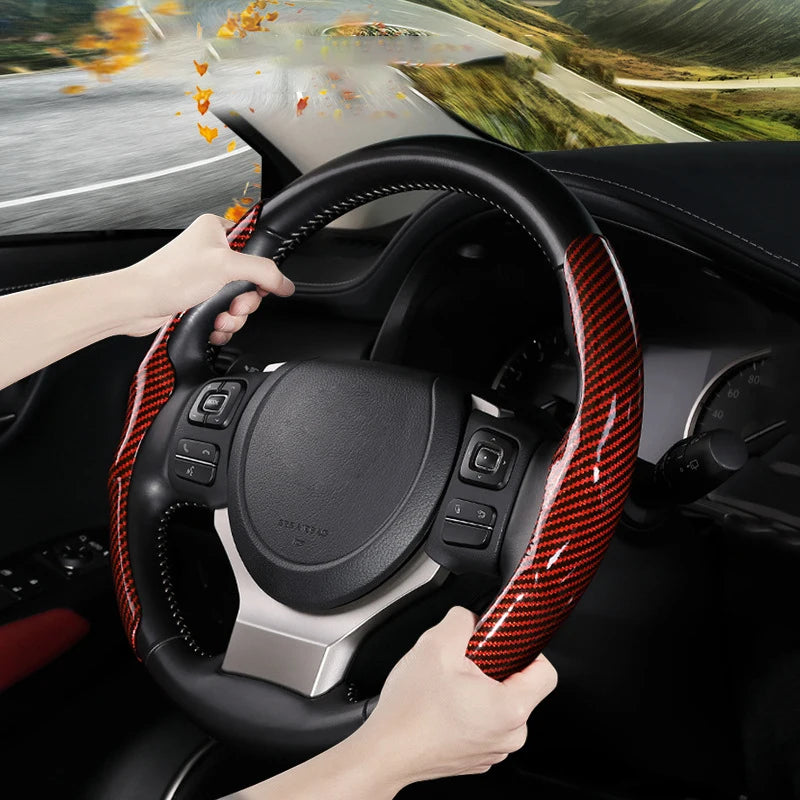 36cm Carbon Fiber Car Steering Wheel Cover Non-slip Sports Ultra-thin Card Cover Summer Auto Handle Protective Cover Type D Oasis Select
