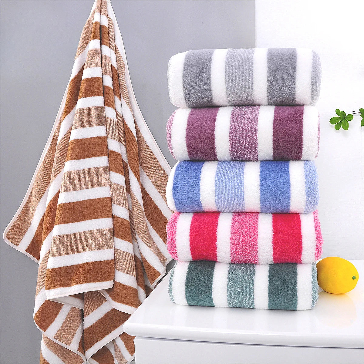 2pcs Quick-Drying Striped Towel Set For Soft And Absorbent Bathroom Experience Bath Towel Or Hand Towel Oasis Select