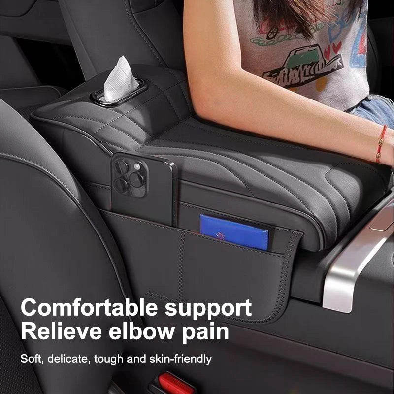 Enhanced Car Armrest Cushion with Tissue Box: Thicker Side Extension Pad for Console Oasis Select