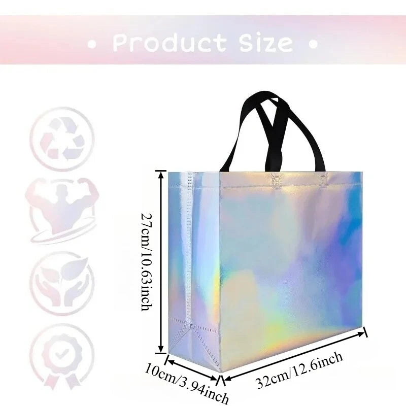 5/10/15 PCS Iridescent Gift Bags with Handles Glossy Shimmer Reusable Tote Stand Up Base for Wedding Birthday Party Favors Oasis Select