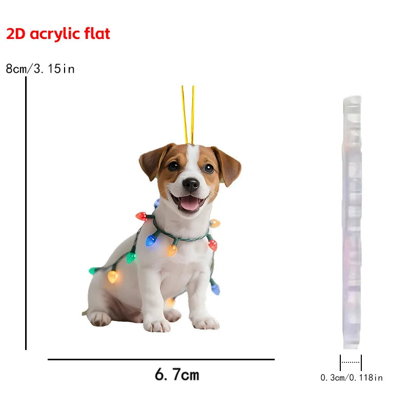 Christmas Animal Series 2D Flat Acrylic Hanging Ornaments for Christmas Party Home Decor Backpack Key Chains Tree Christmas Deco Oasis Select Dog