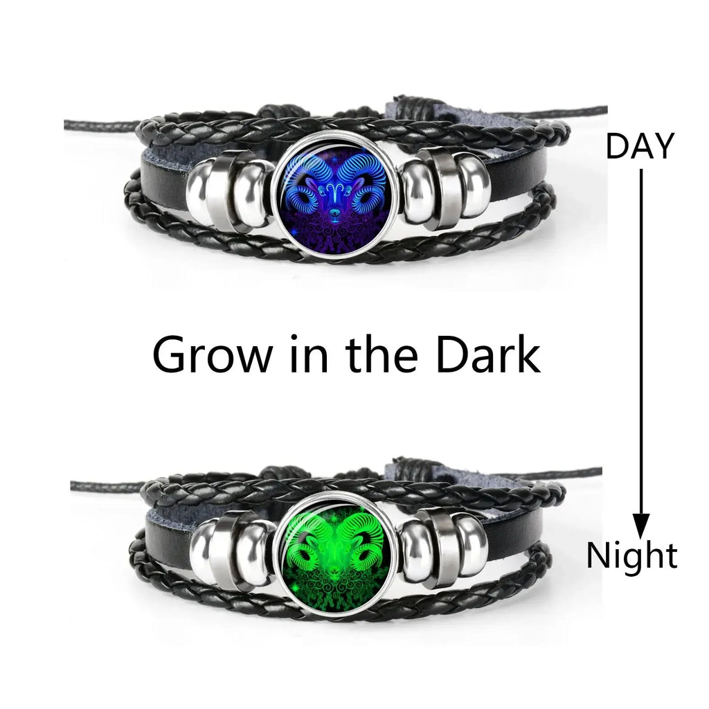 Zodiac Constellation Braided Leather Bracelet | Glass Dome Charm Charm Bracelet Oasis Select Aries-Luminous