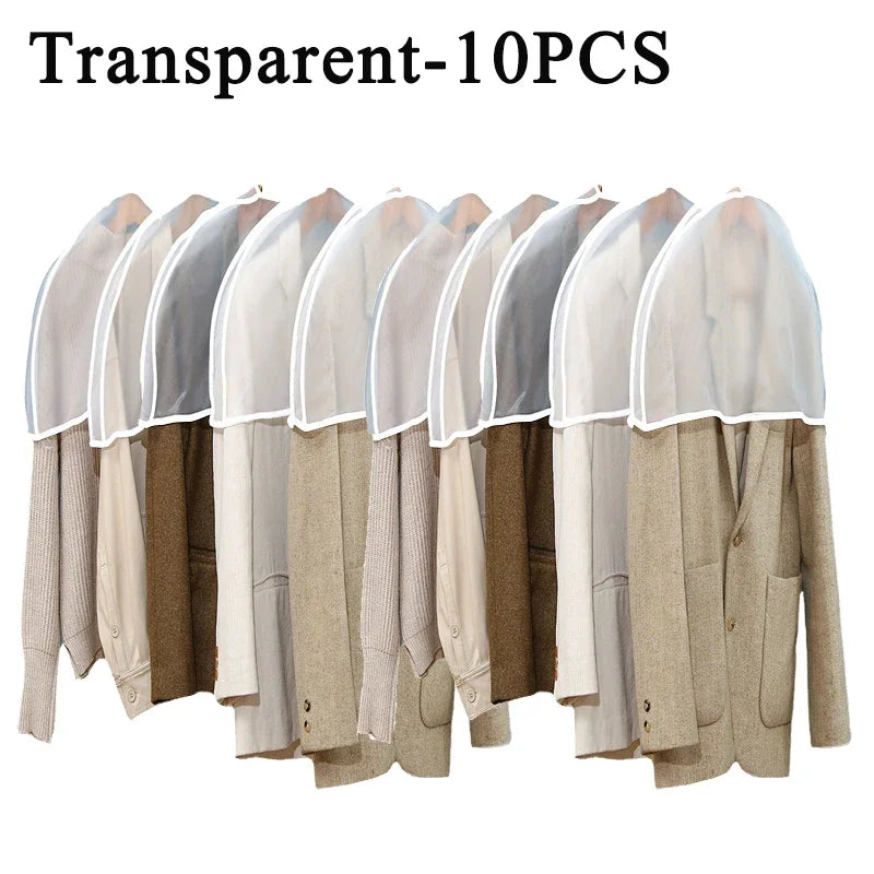 1-40PCS Semi-Package Clothes Dust Cover EVA Waterproof Transparent Suit Coat Storage Bag Short Wardrobe Hanging Clothes Cover Oasis Select Transparent-10PCS