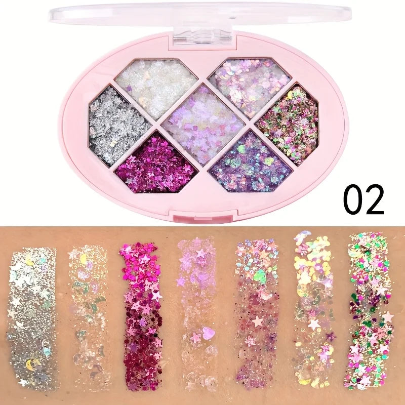 CmaaDu 7-Color Glitter Eyeshadow Tray Pearl Effect Highlighter Waterproof Long-Lasting Easy Apply for Stage Performance Oasis Select