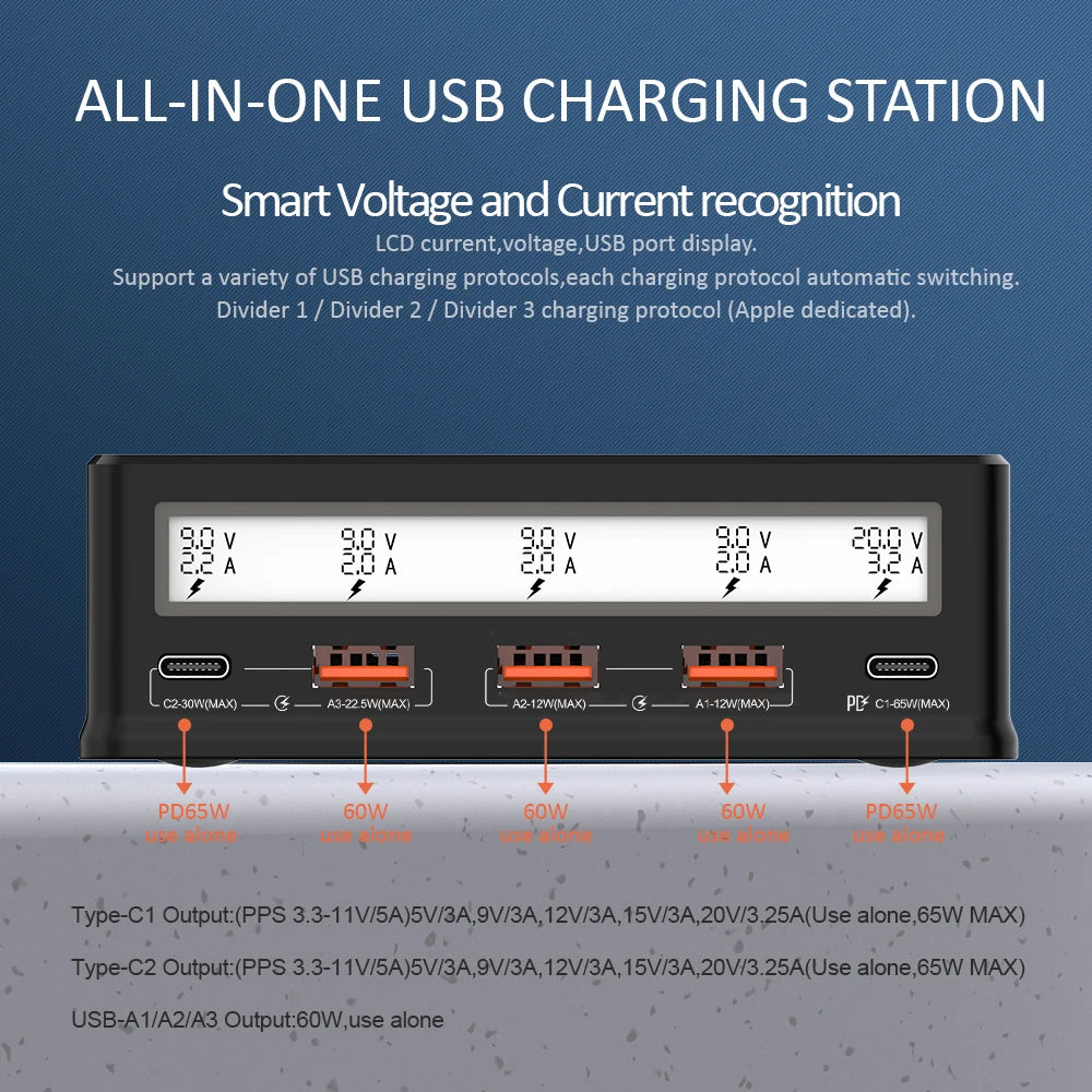 USB Wall Charger 110W 5-Port USB Charging Station Multi Port USB Hub Charger Compact Size LCD Display Compatible with Smartphone Oasis Select