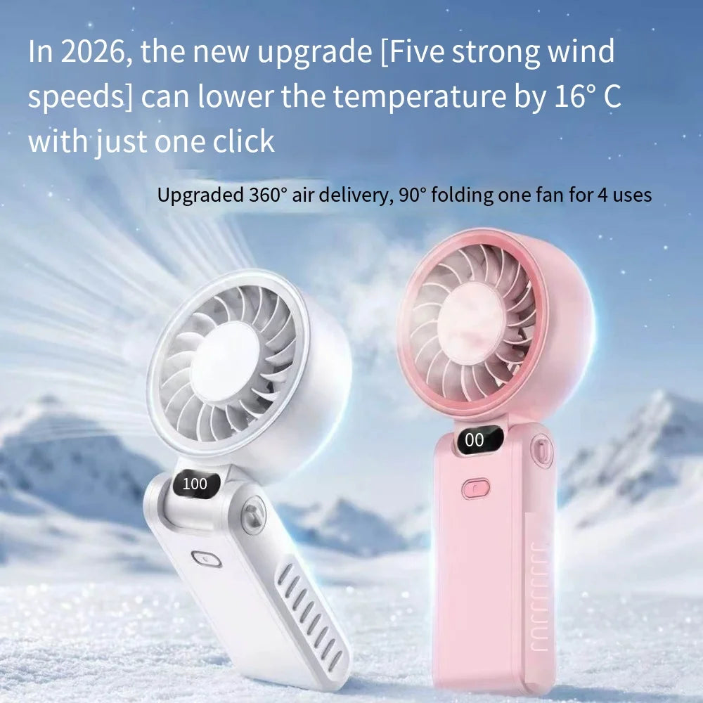 Digital Display Folding Handheld Fan | USB-C Rechargeable