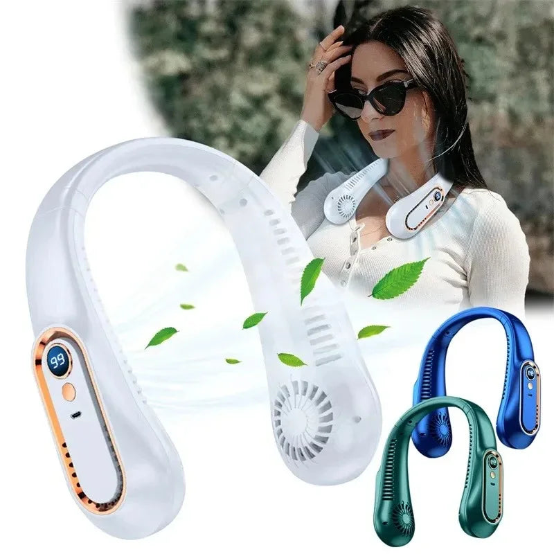 3000mAh Bladeless Neck Fan – USB Rechargeable, 5-Speed, LED Display