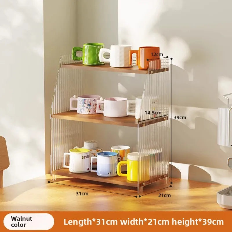 Multi-functional Desktop shelf Acrylic cup holder Water cup holder Household multi-layer storage rack sturdy and durable Oasis Select Walnut 31B