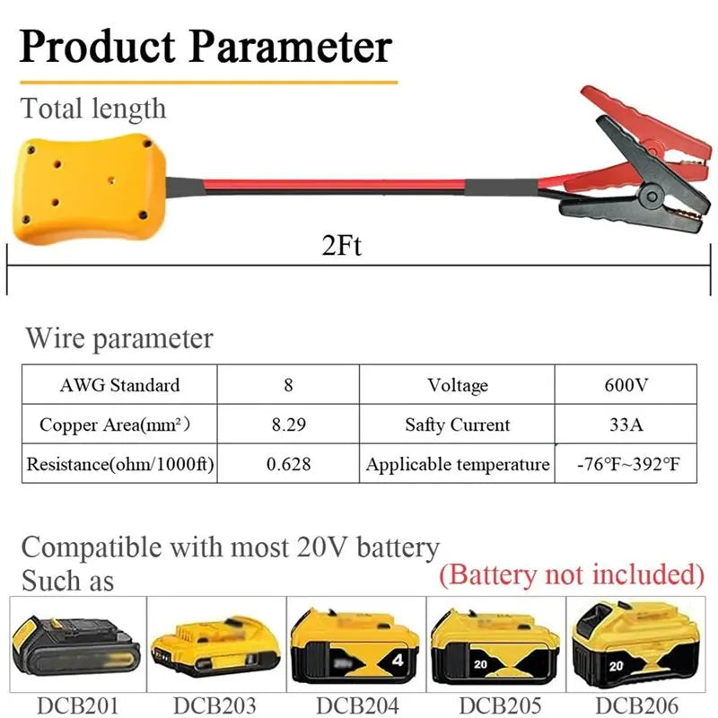 LIKE WISH Jumper Cables With Adapter For 20V Batter For Jumper Cables 2FT 8AWG Portable Automotive Booster Cables Oasis Select