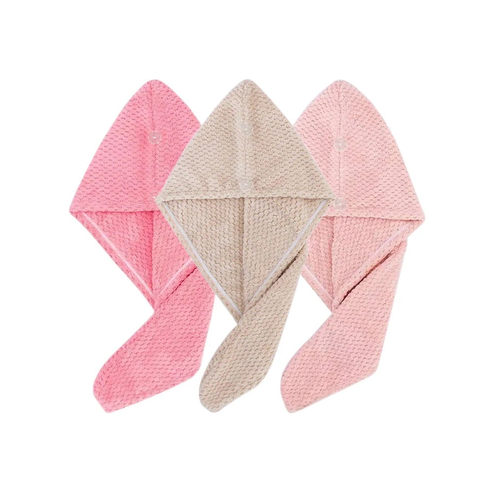 Absorbent Hair Towel Wrap with Button Closure – 9.8"×25.5"