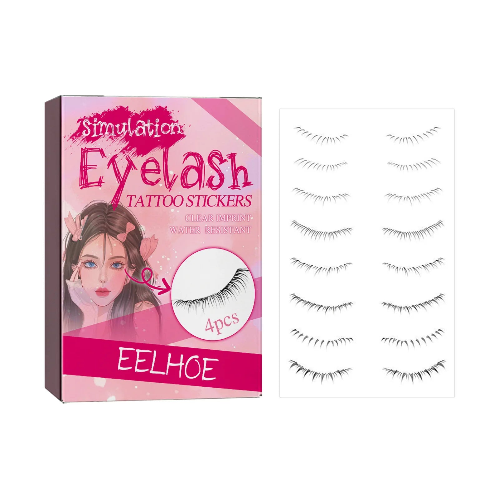EELHOE Lower Eyelash Tattoo Stickers – 4pcs Fake Lashes False Eyelash Stickers Oasis Select 4pcs boxed