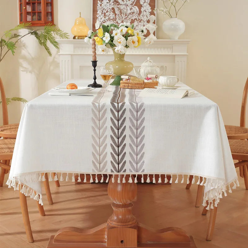 Plant Patterned Tablecloth with Tassel Decoration Minimalist Style for Dining Tables in Restaurants Rectangular Fabric Oasis Select 140x180 L
