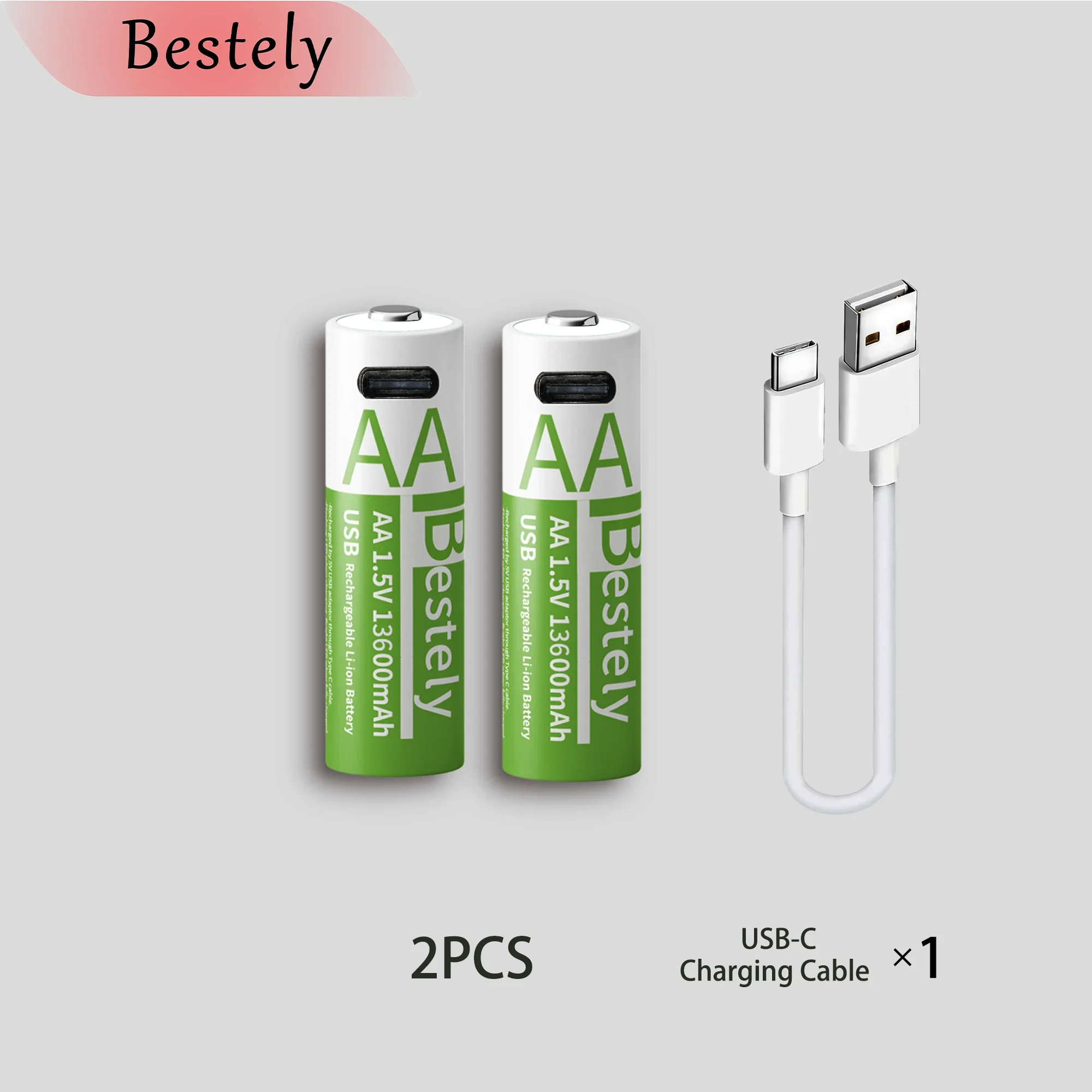 Bestely 1.5V 13600mAh USB AA Li-ion Rechargeable Battery, Fast Charging , 2000 Cycle for Xbox Controller Toys Camera Flash Oasis Select 2 pcs batteries