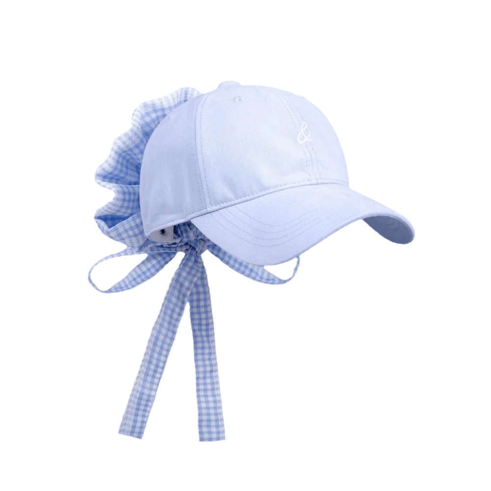 New Design with Strap Baseball Cap Embroidered Cotton Material Sun Hat Sweet Ribbon Sports Hat Oasis Select Blue