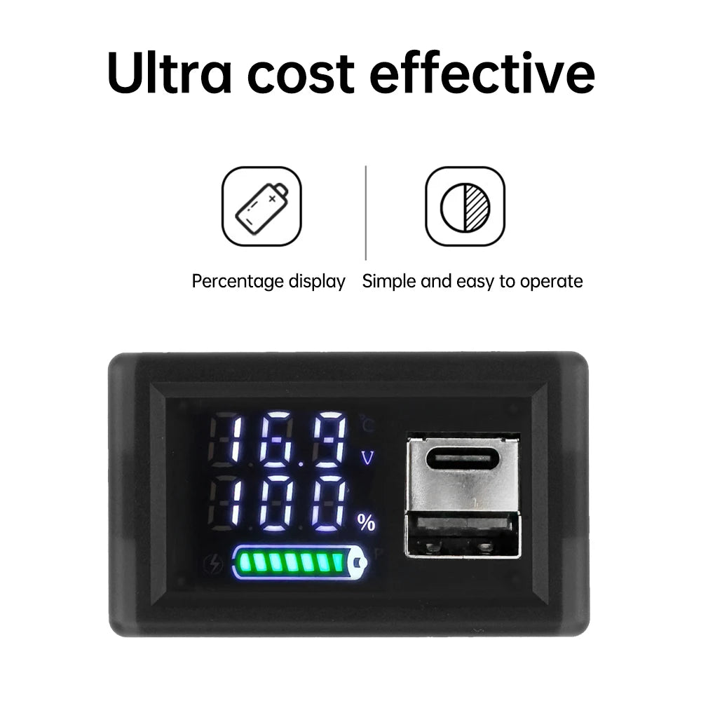 ZFX-3079 Acid Battery lithium DC 9~24V Universal LED Dual Digital Display Power Indicator Dual Interface Voltmeter USB Type-C Oasis Select