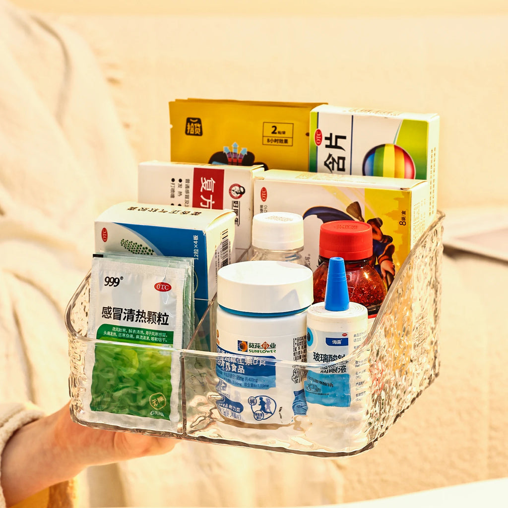 1pc Transparent Acrylic Medicine Storage Box Multi functional Divided Medicine Box/Cosmetics Tabletop Sorting Box Oasis Select