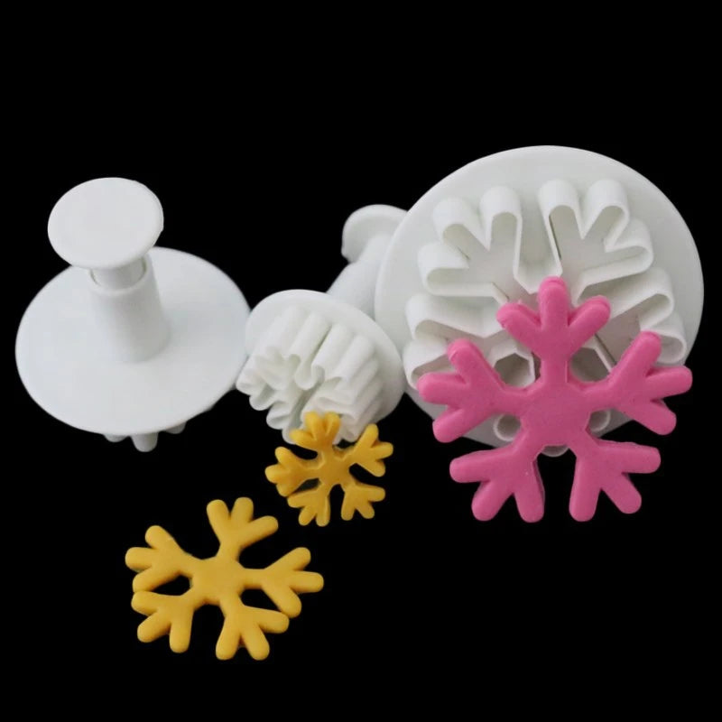 3pcs/set Snowflake Plunger Cutter Mold Fondant Cake Decoration Mould Sugar Clay Crafts Baking Tools Christmas Party Kitchen Tool Oasis Select