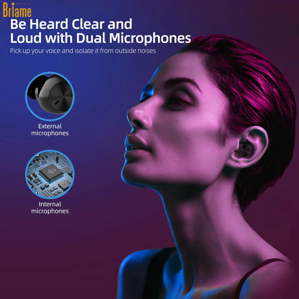 Briame True Wireless Bluetooth Earphones Headphones Sport Mini Headset HiFi Sound Low Latency Noise Reduction Earbuds with Mic Oasis Select