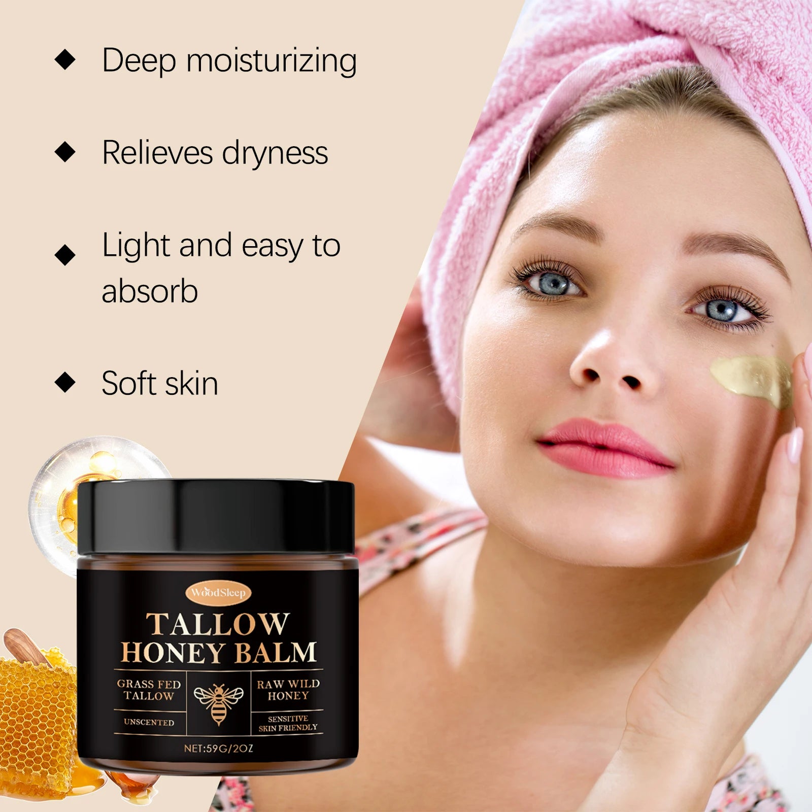 WOODSLEEP Tallow Honey Balm – Moisturizing Face Hand Body Balm Moisturizing Body Balm Oasis Select