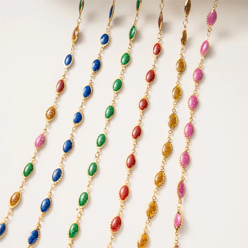 1meter Gold Plated Stainless Steel Colorful Enamel Heart Eye Chain for DIY Women Men Choker Bracelet Anklet Jewelry Making Oasis Select