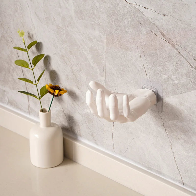 1PC Palm Shaped Wall Hanging Strong Non Punching and Traceless Hook Home Wall Storage Key Earphone Storage Rack Organization Oasis Select white