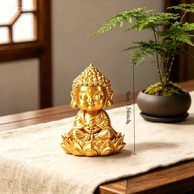Retro Miniature Meditation Buddha Figurines Zen Style Statues Meditating Buddha Ornaments for Home Tea Room and Meditation Decor Oasis Select Lotus Buddha Gold 9x7.2x7.5cm