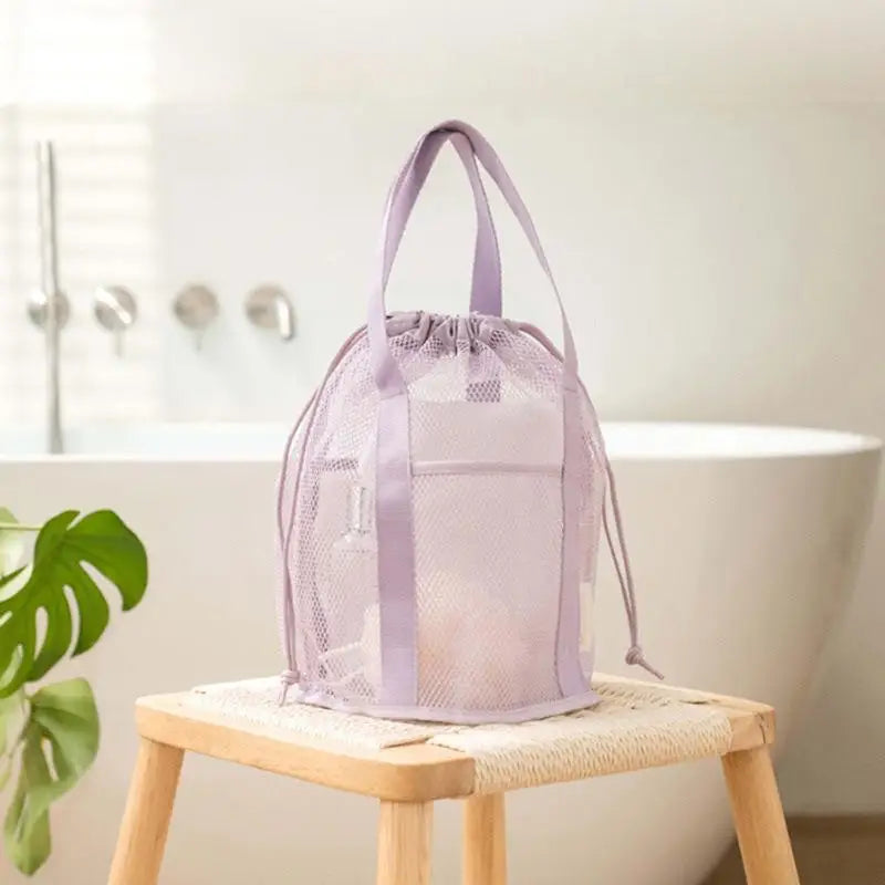 Large Capacity Foldable Mesh Nylon Drawstring Bag, Portable Travel Cosmetic Toiletry Storage Pouch for Swimwear & Daily Supplies Oasis Select