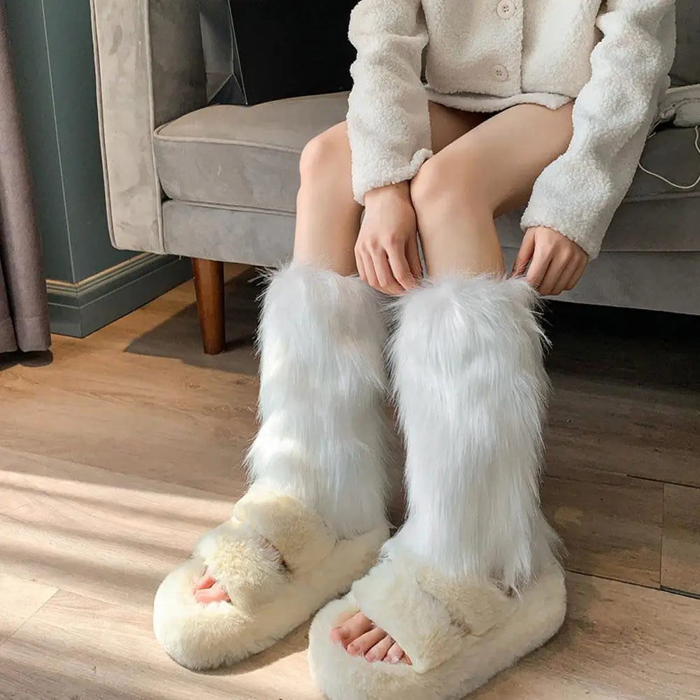 Women Faux Fur Leg Warmers Women Fall Leggings Jk Boots Stocking Girls Lolita Punk Boot Cover Harajuku Fur Foot Warming Cover Oasis Select