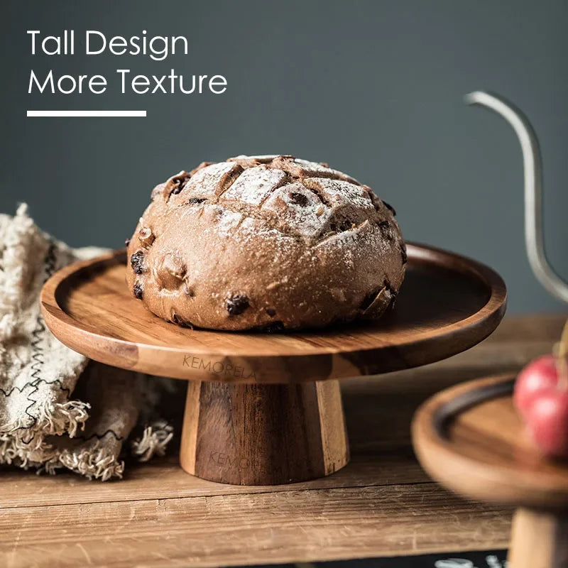 Creative High-Foot Cake Plate Acacia Wood Decoration Tea Plate Dessert Table Display Stand Afternoon Tea Fruit Snack Tray Oasis Select