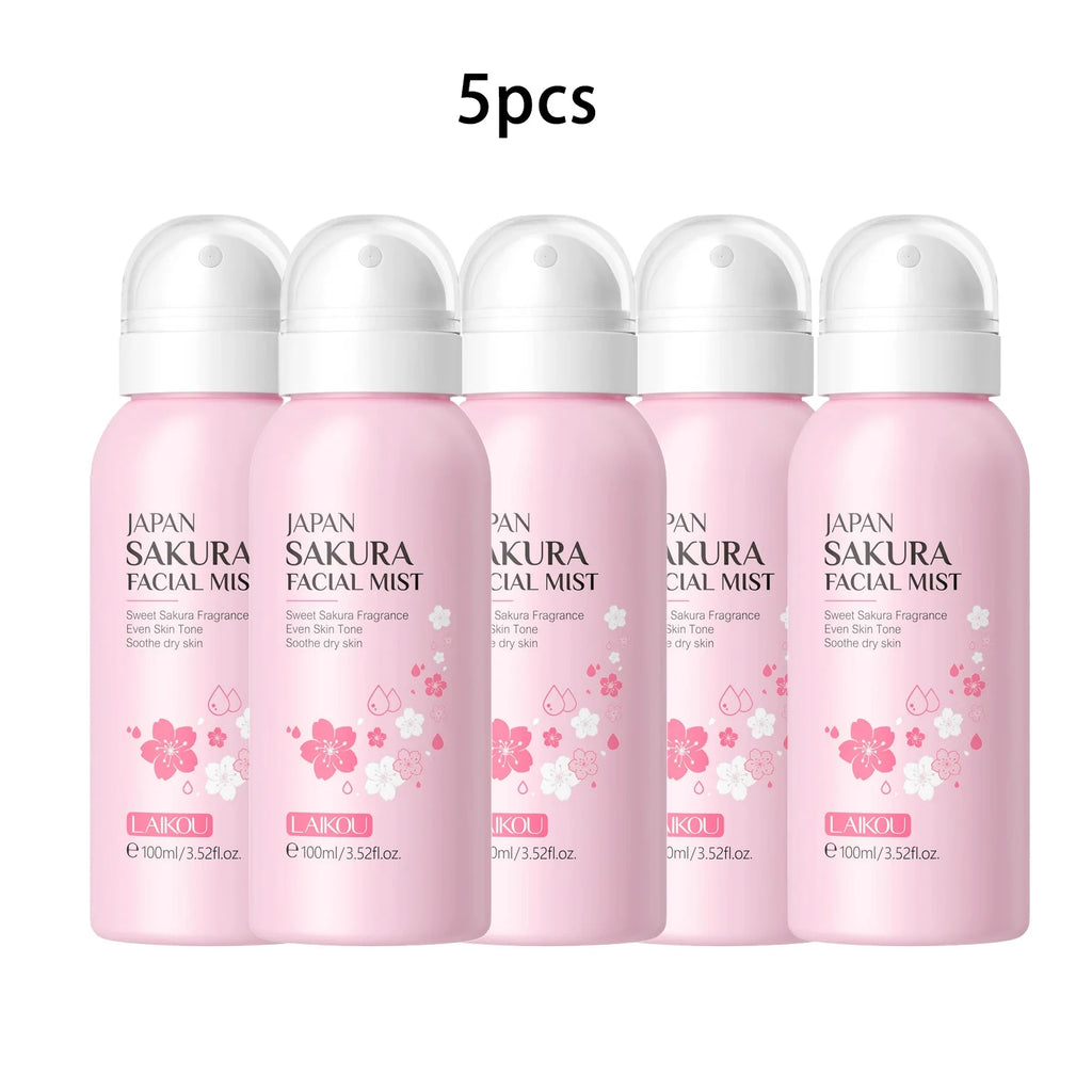 LAIKOU Sakura Toner Hydrating Moisturize Gentle Repair Brightening Skin Improve Glow Serum Toner Spray 100ml Oasis Select 5pcs