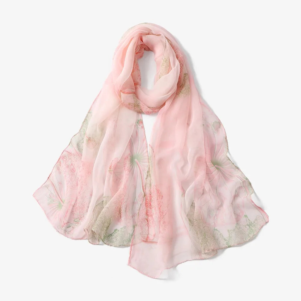 Fashion Embroidered Silk Scarf Breathable Sun-Resistant Beach Shawl Smooth Silk Long Wraps For Women Oasis Select 01