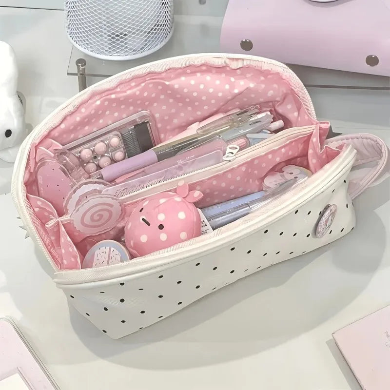 INS Polka Dot Shell Pencil Case Multi-functional Stationery Storage Bag Large Capacity Pen Pouch Student Daily Gift Oasis Select